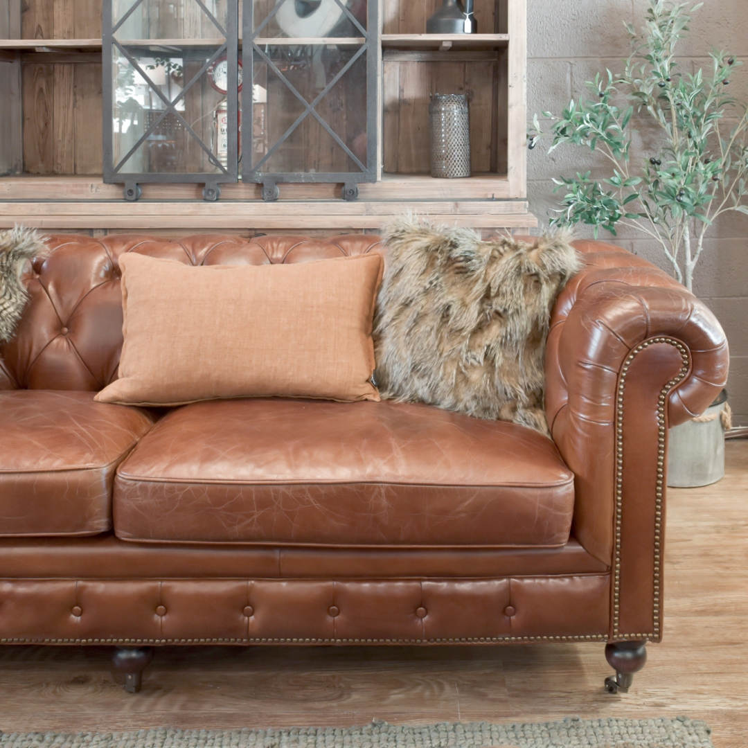 Chesterfield Aged Full Grain Leather 3 Seater Brown image 4